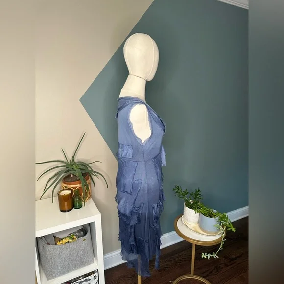Italian Silk Blend Boho Dress Y2K Layered Asymmetrical Sleeveless Artsy Size S - Picture 4 of 12